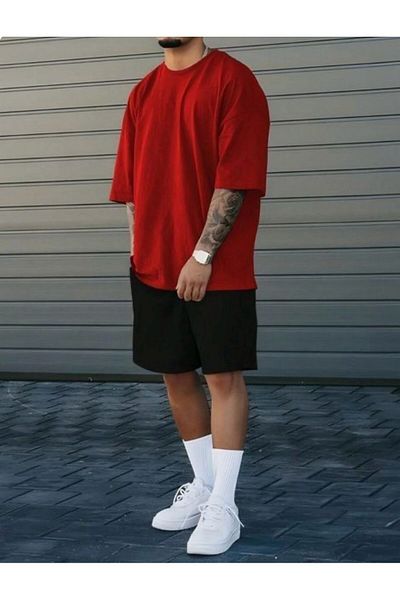 woonkey Men's Oversized Cycling Collar Comfortable Fit Tee Shorts Set of 2