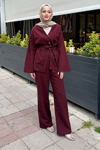Ovn. Three Button Cotton Suit - Claret Red