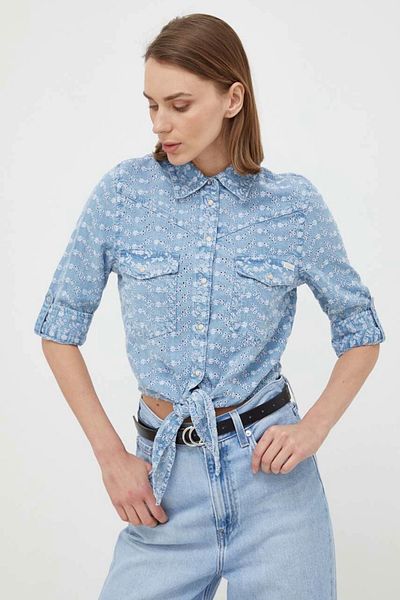Guess Camasa Guess cu prindere frontala si dantela Sangallo Albastru M INTL