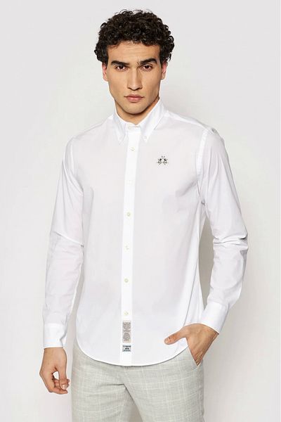 La Martina Camasa La Martina Slim fit cu logo brodat CCMC02 Alb L INTL