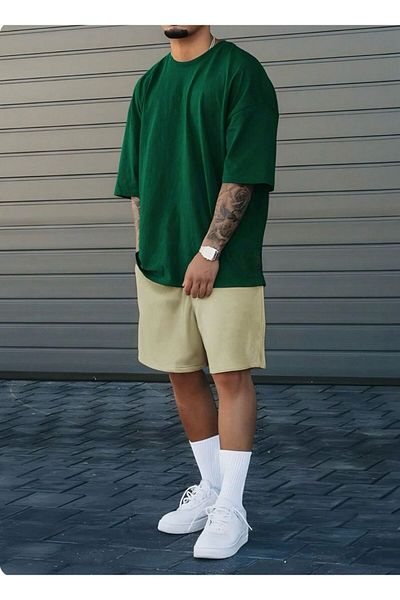 woonkey Men's Oversized Cycling Collar Comfortable Fit Tee Shorts Set of 2