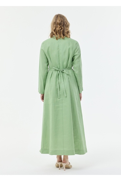 Armağan Pili Detaylı Keten Elbise