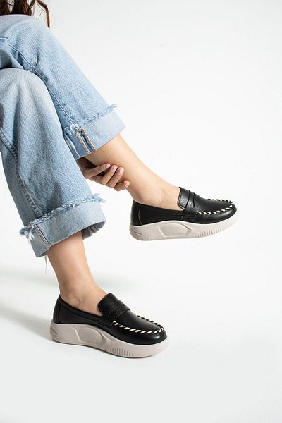 Getcho Daka Women's Black Thick Sole Loafer Sewing Detailed Daily Sports Loafer Shoes Comfortable Model