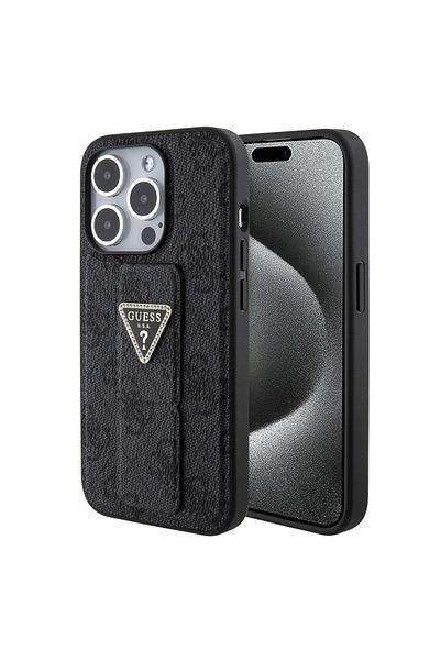 Guess Case for iPhone 15 Pro Max, Grip Stand 4G Triangle Strass, Guess - Black