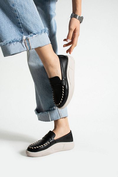 Getcho Daka Women's Black Thick Sole Loafer Sewing Detailed Daily Sports Loafer Shoes Comfortable Model