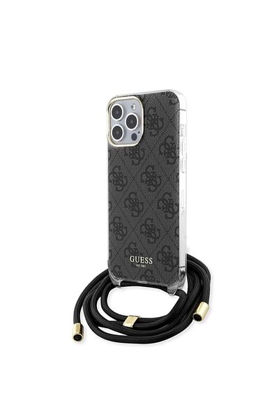 Guess IPhone 15 Pro Max Case with Cord, Crossbody Cord 4G Print, Guess - Black