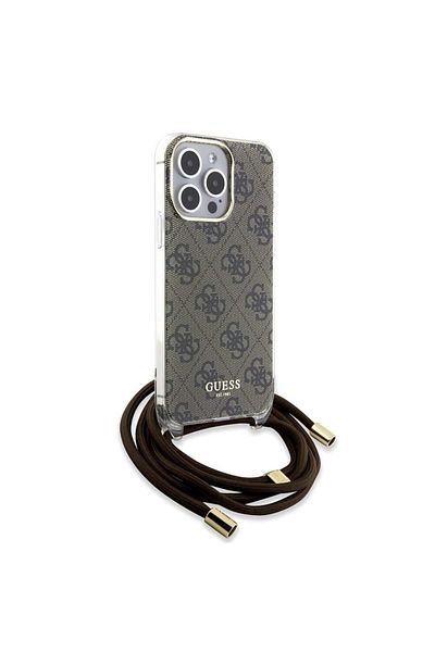 Guess IPhone 15 Pro Max Case with Cord, Crossbody Cord 4G Print, Guess - Brown