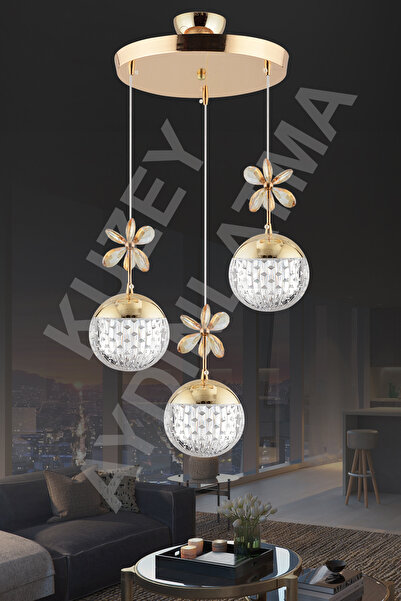 KUZEY AYDINLATMA Roma 3 Lü Gold Kumandalı 3 Renkli Ledli Avize