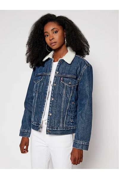 Levi's Levi's denim trucker jacket with sherpa fur and chest pockets Navy XL INTL