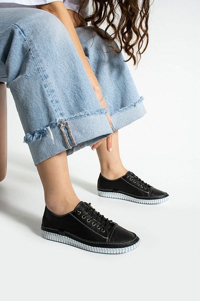 Getcho Pantofi de damă Endesa din piele naturală, negru, alb