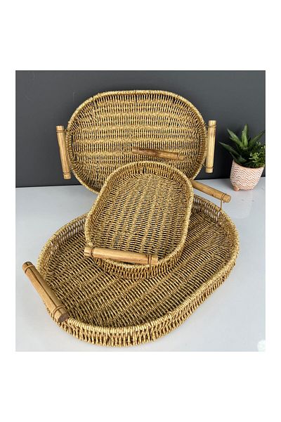 MESAPA Rattan Handmade Set of 3 Wicker Trays - Presentation and Decorative Tray - Mother's Day Gift