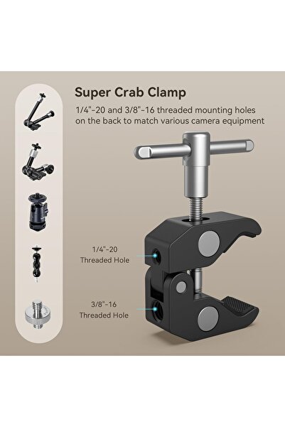 AZT Super Crab Clamp Kelepçe 1/4 ve 3/8 inç DSLR , Magic Arm , Rig vb.