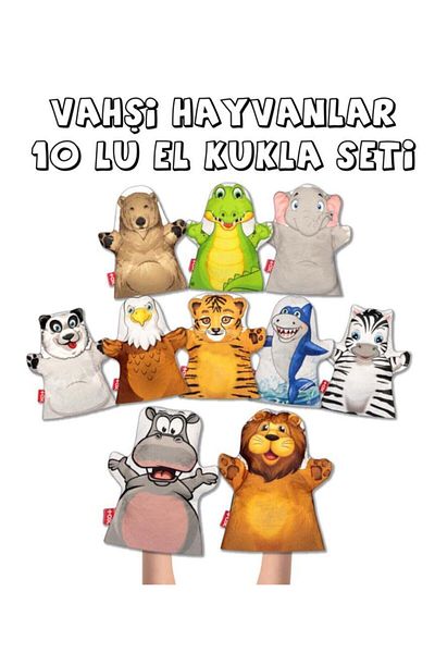 Tox 10 Piece Wild Animals Hand Puppet Set T071 , Educational Toy