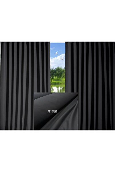 en 140 cm boy 250 cm pilesiz blackout karartma fon perde.antrasit
