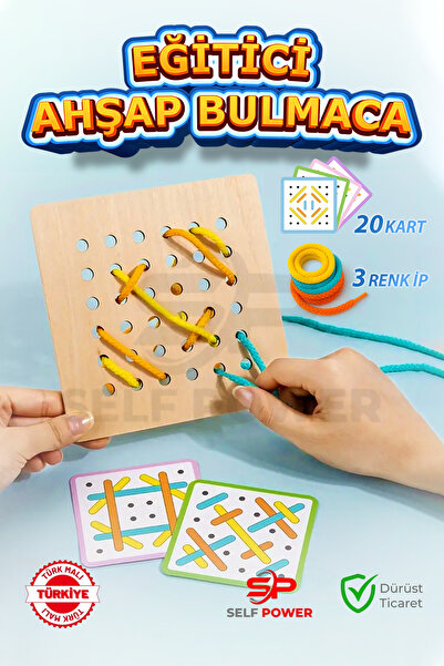 Self Power Ahşap Bağlama Tahtası Bulmaca, Eğitici , Mantık  Geliştirir, 3-6 Y...