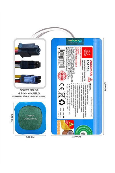 ROBOGİL Arzum Ar4304 Robotek X4 2600mah Pili Uyumlu Robot Süpürge Bataryası A...