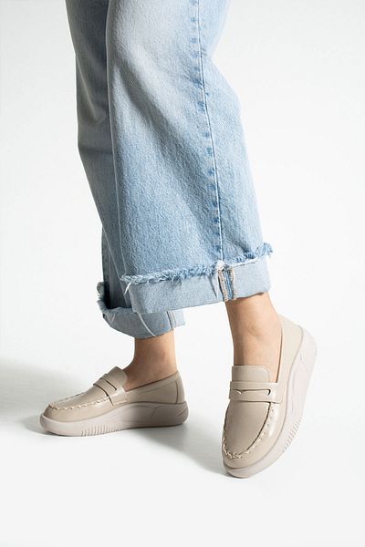 Getcho Mocasini de damă, bej, cu talpă groasă, cu cusături, pantofi sport casual, model confortabil