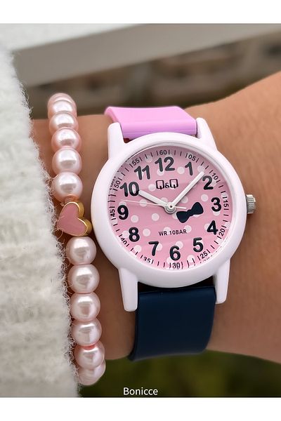 Q&Q Brand Pool Sea Suitable for Use Pink Silicone Cord Girl's Wristwatch