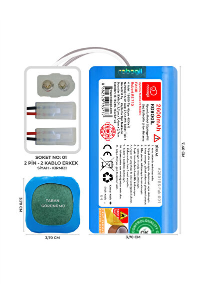 ROBOGİL Fakir Robert Rs 710 2600mah Pili Uyumlu Robot Süpürge Bataryası A2601bs-fak-001
