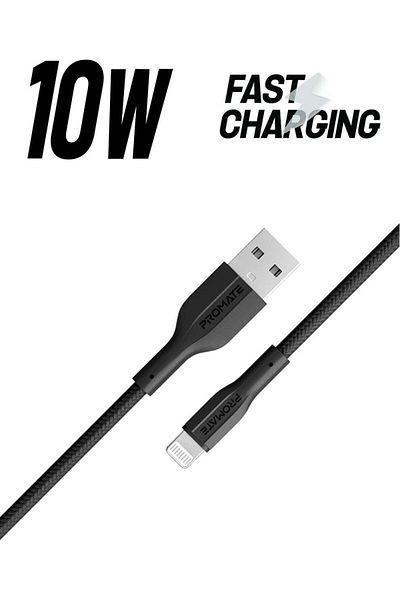 Promate Durable USB-A to Lightning Cable 10W with 480 Mbps Data Transfer