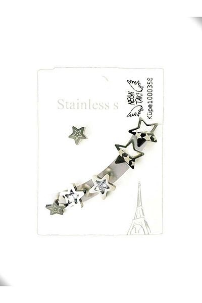 Neon Takı by Atalay Receptivity Tag - Multiple Earrings, Star Figured - Stainless Steel (Silver Color)