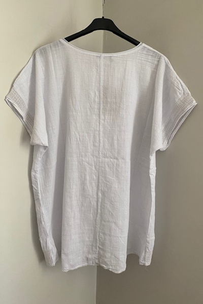 AYASOFYA OTANTIK Γυναικεία λευκή απλικέ παγιέτα με αστέρια μανίκια και άκρα φούστα με λεπτομέρεια από δίχτυ Oversize Casual μπλούζα από 100% βαμβάκι