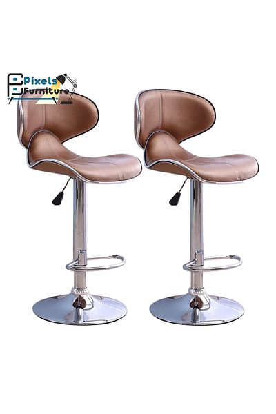 PixelsFurniture Set of 2 Pixel Furniture Bar Stools Adjustable Modern Design Swivel Leather Backrest Footrest