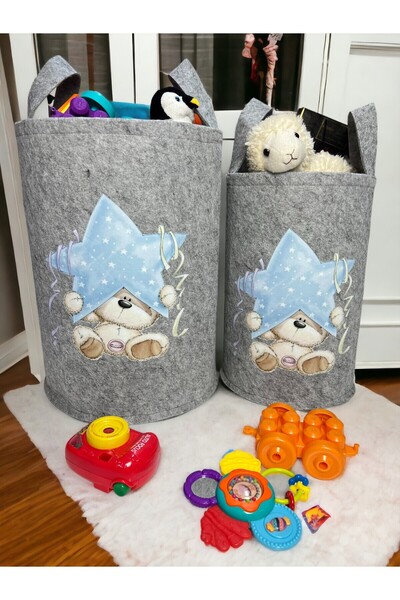 Trend Sizde سلة غسيل لعبة غرفة الأطفال باللون الرمادي الكبير والمتوسط للجنسين