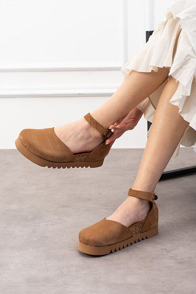 Uniqueqoop Zurich Genuine Leather Cork Sole Orthopedic Women's Ballerinas