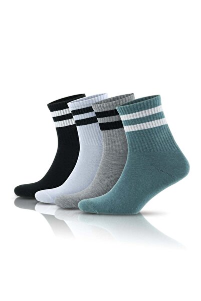 Go With 4'lü Pamuklu Çemberli Kısa Yarım Konç Yıkamalı Fitilli Kolej Tipi Tenis Spor Erkek Çorap 3501