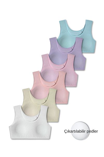GizaKids 95% Cotton Girl's Thick Strap Padded Training Bra Half Undershirt Set of 6