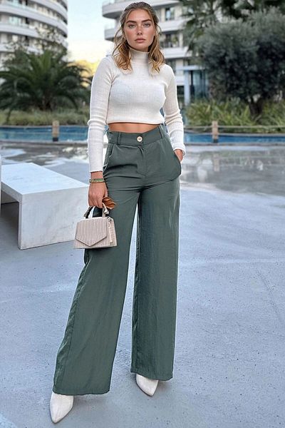 bacc Women's Khaki High Waist Skinny Leg Casual Trousers Bcbsk-25700-3427