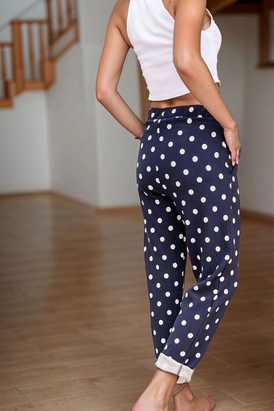 bacc Women's Polka Dot Self Textured Elastic Waist Pocket Pants Bcbsk-25700-3273