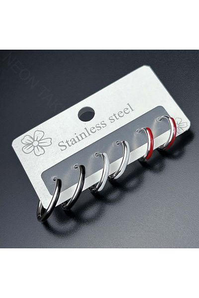 Neon Takı by Atalay Receptivity Tag - Multiple Earrings - Multi Color - Hoop Model - Stainless Steel 536 - Case Silver Color