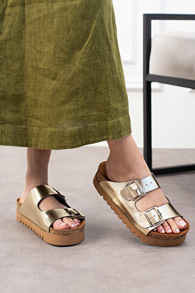 Uniqueqoop Tokyo  Deri Mantar Taban Ortopedik Yüksek Eva Kadın Terlik