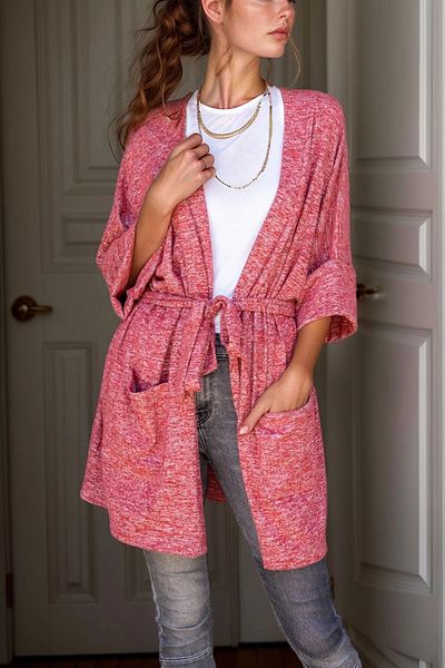 bacc Women's Burgundy Belted Pocket Loose Cardigan Bcbsk-25700-3307