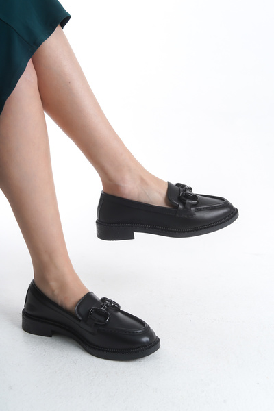 ZOLESSA Жіночі чорні лофери з чорною пряжкою, класичні туфлі зі шкіри, повсякденні, стильні та зручні туфлі