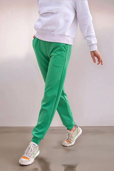 bacc Women's Green Self-Textured Pocketed Jogger Pants with Elastic Waist Bcbsk-25700-3325