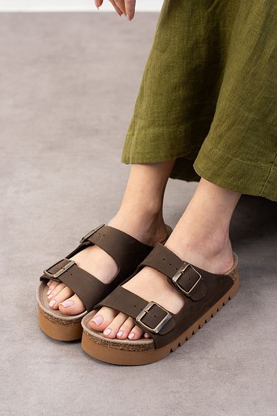 Uniqueqoop Tokyo Genuine Leather Cork Sole Orthopedic High Eva Women's Slippers
