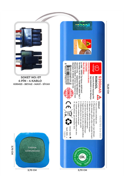 ROBOGİL Dreame Bot D9 Max 5200mah Pili Uyumlu Robot Süpürge Bataryası C5207bs-dre-003