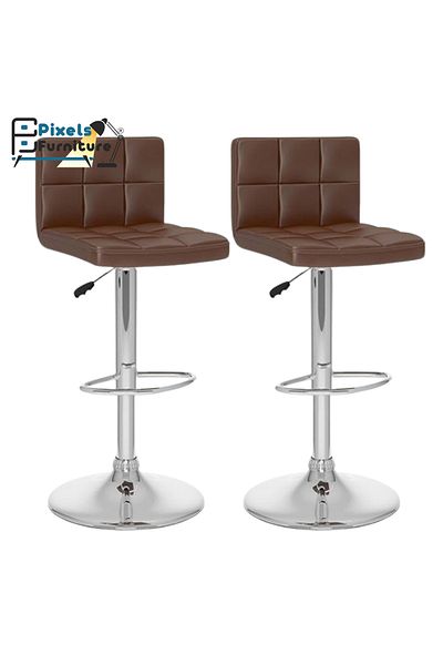PixelsFurniture Set of 2 Pixel Furniture Bar Stools Adjustable Modern Design Swivel Leather Backrest Footrest