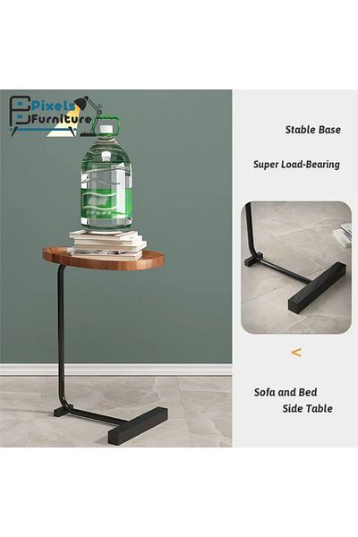 PixelsFurniture Pixel Furniture C-Shaped Side Table for Sofa and Bed, Solid Metal Base Table