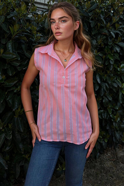 bacc بلوزة نسائية برتقالية ذات نصف فتحة بدون أكمام Bcbsk-25700-3422