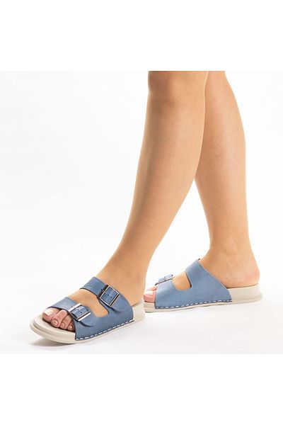 MixBrand Papuci plati confortabili, din piele naturală, cu bretele zilnice