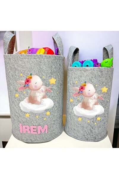 Trend Sizde Unisex Kişiye Özel İsimli Gri Baskılı Büyük Ve Orta Boy Bebek Çoc...