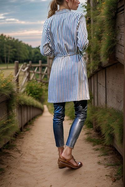 bacc Women's Brick Stripe Long Boyfriend Jacket Bcbsk-25700-3272