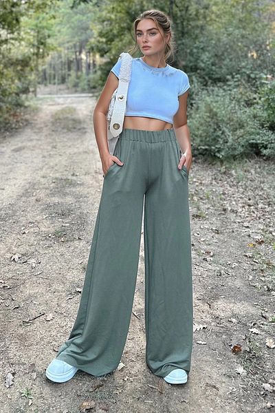 bacc Women's Khaki High Waist Elastic Waist Trousers Bcbsk-25700-3511
