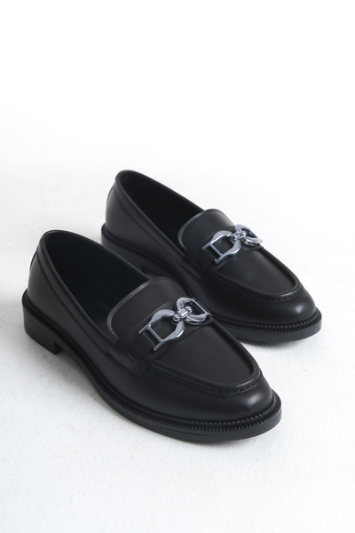 ZOLESSA Жіночі чорні лофери зі срібною пряжкою Класичні шкіряні черевики Повсякденне взуття, стильне та зручне