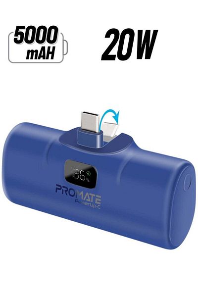 Promate Power Bank 5000mAh with USB-C Connector, Fast Charging, 20W Power Delivery, LED Display, Fol