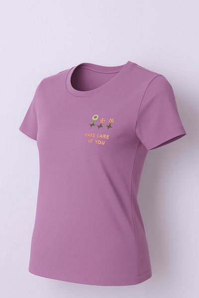 trender 3 Floral Print Lilac Women's T-Shirt Model 7